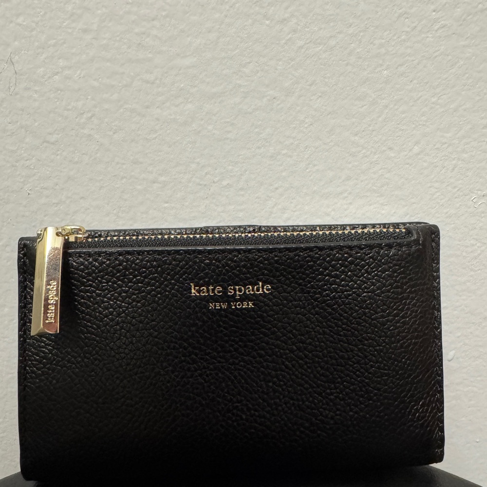 Kate Spade Black Textured Wallet with Gold Accents
